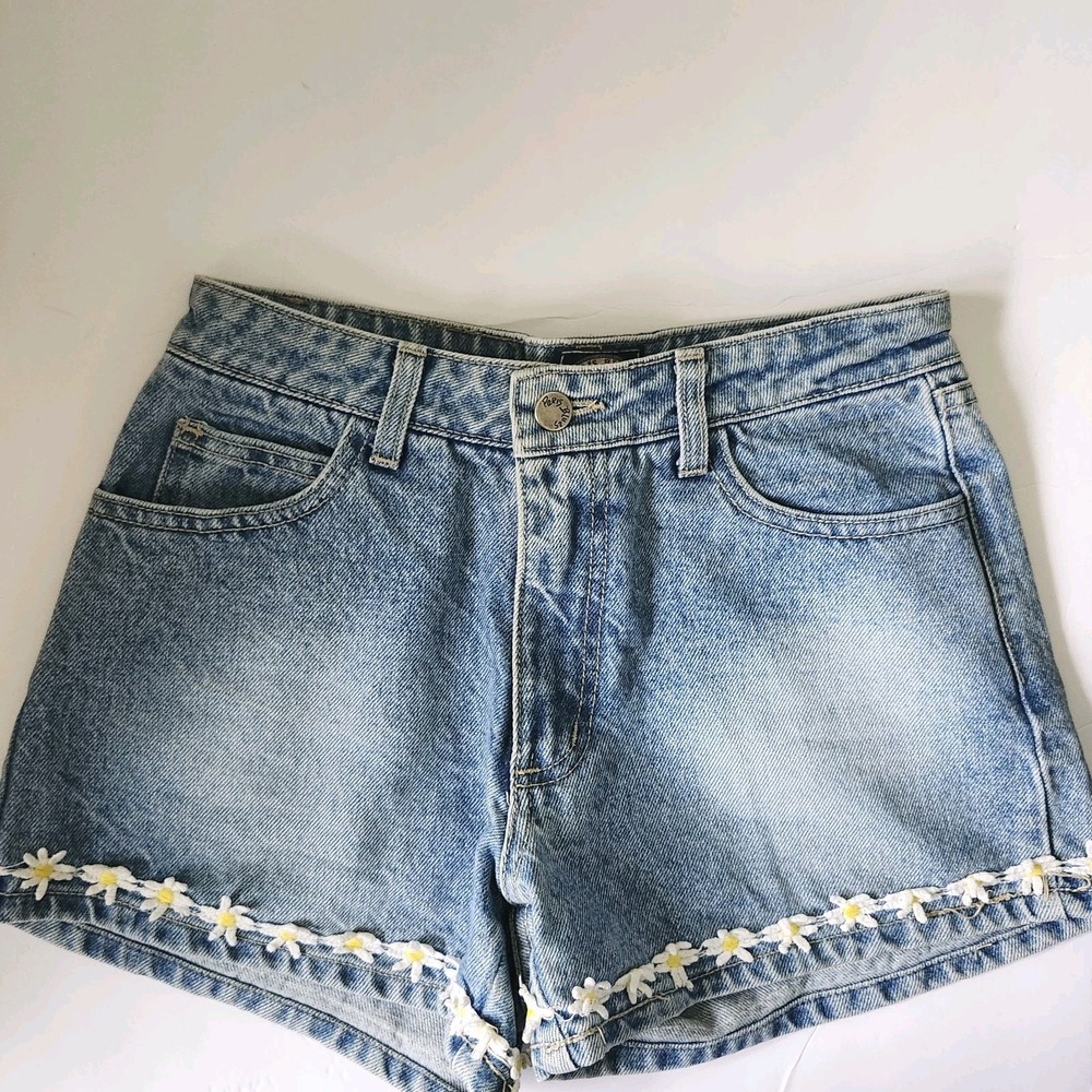 Vintage Paris Blues High Waist Denim Jeans Shorts Daisies USA Made 90s Festival